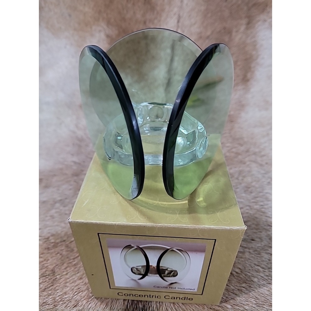 Glass Concentric Candle Holder Set of 2 Modern 3 Sided Taper Votive Home Decor